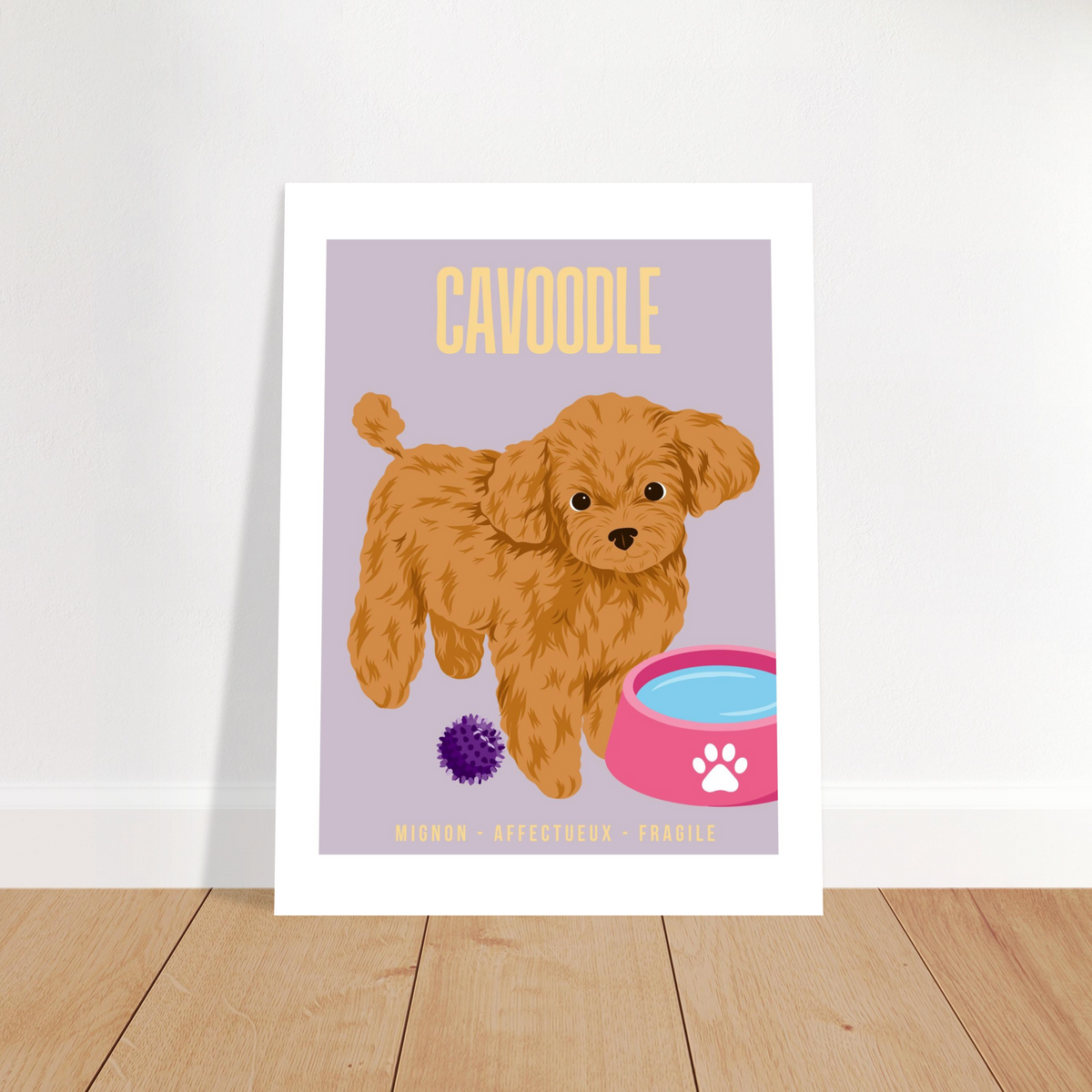 Affiche Cavoodle - Mignon - Affectueux - Fragile – Poster 30 x40 cm - Collection Dogs stories – StudioRetroPop® – Design Option 1