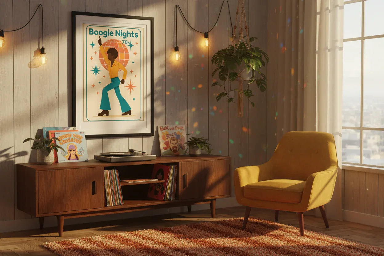 Affiche Boogie Nights - Mockup coin vinyles