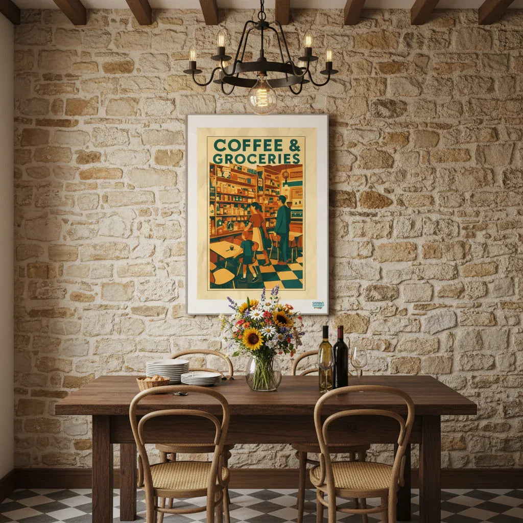 Studioretropop Affiche (70s) Coffee & groceries Format 49 x 69 cm avec cadre by Spreadconnect
