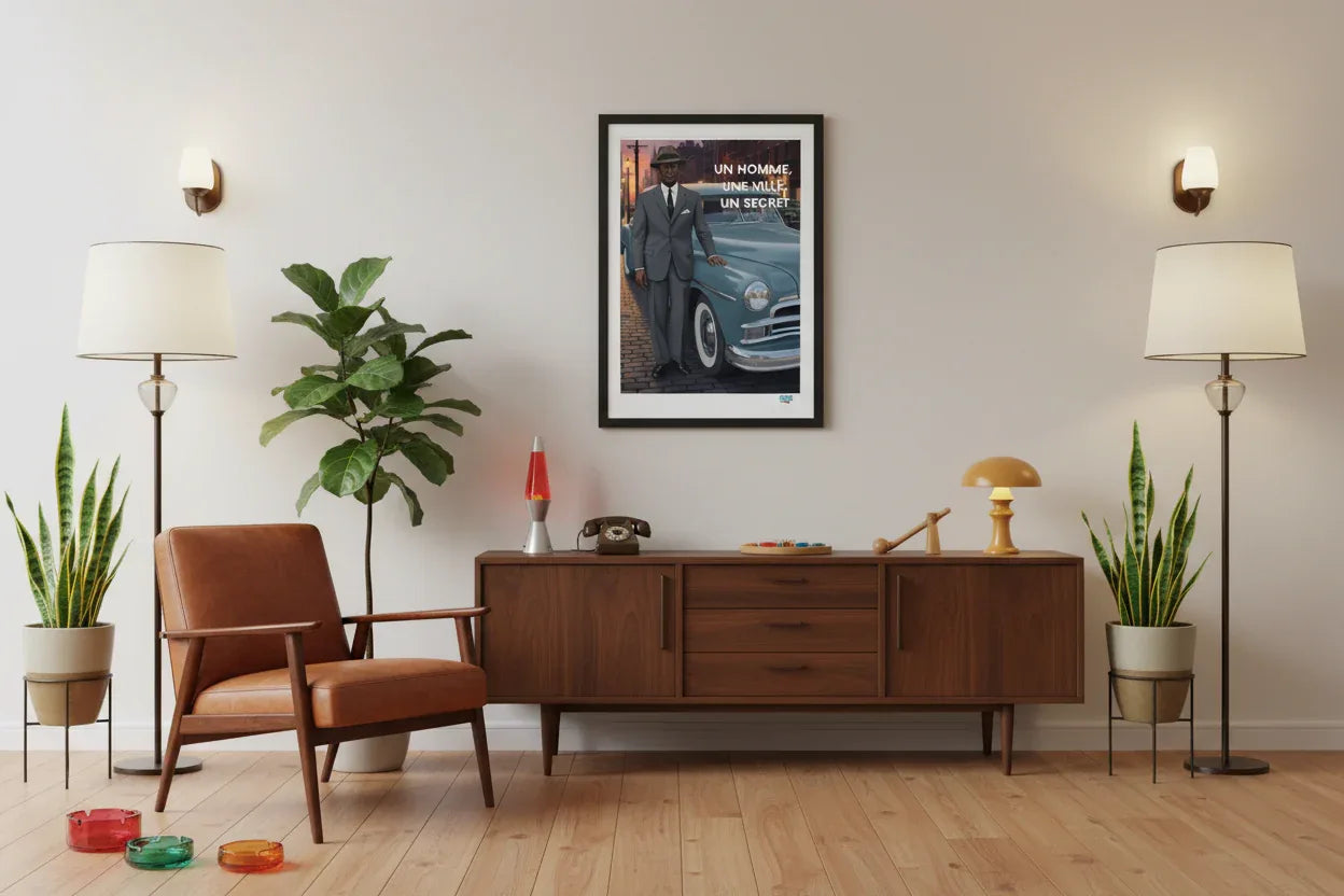 Affiche proportionnée dans salon vintage