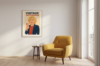 Affiche Selfie Rétro-pop dans un salon moderne
