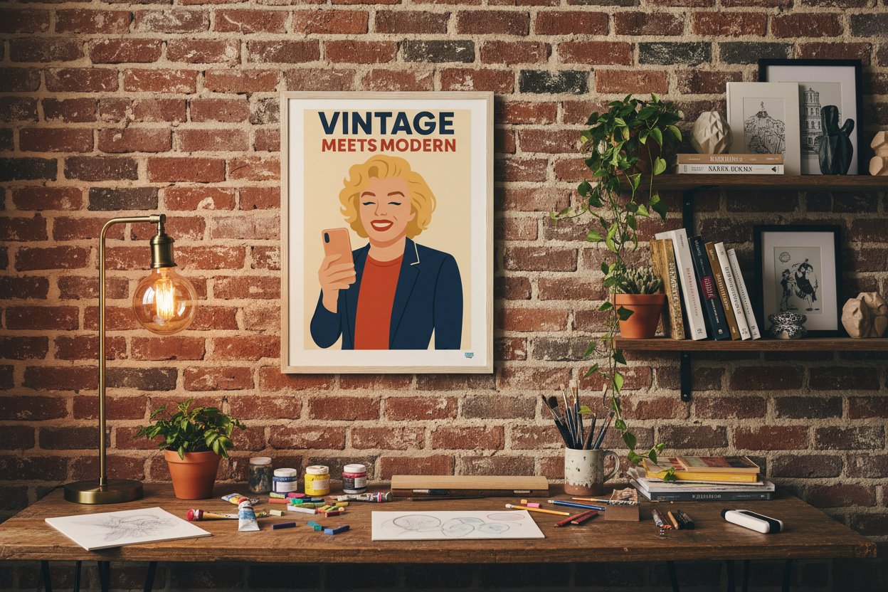 Affiche Selfie Rétro-pop dans un studio artistique