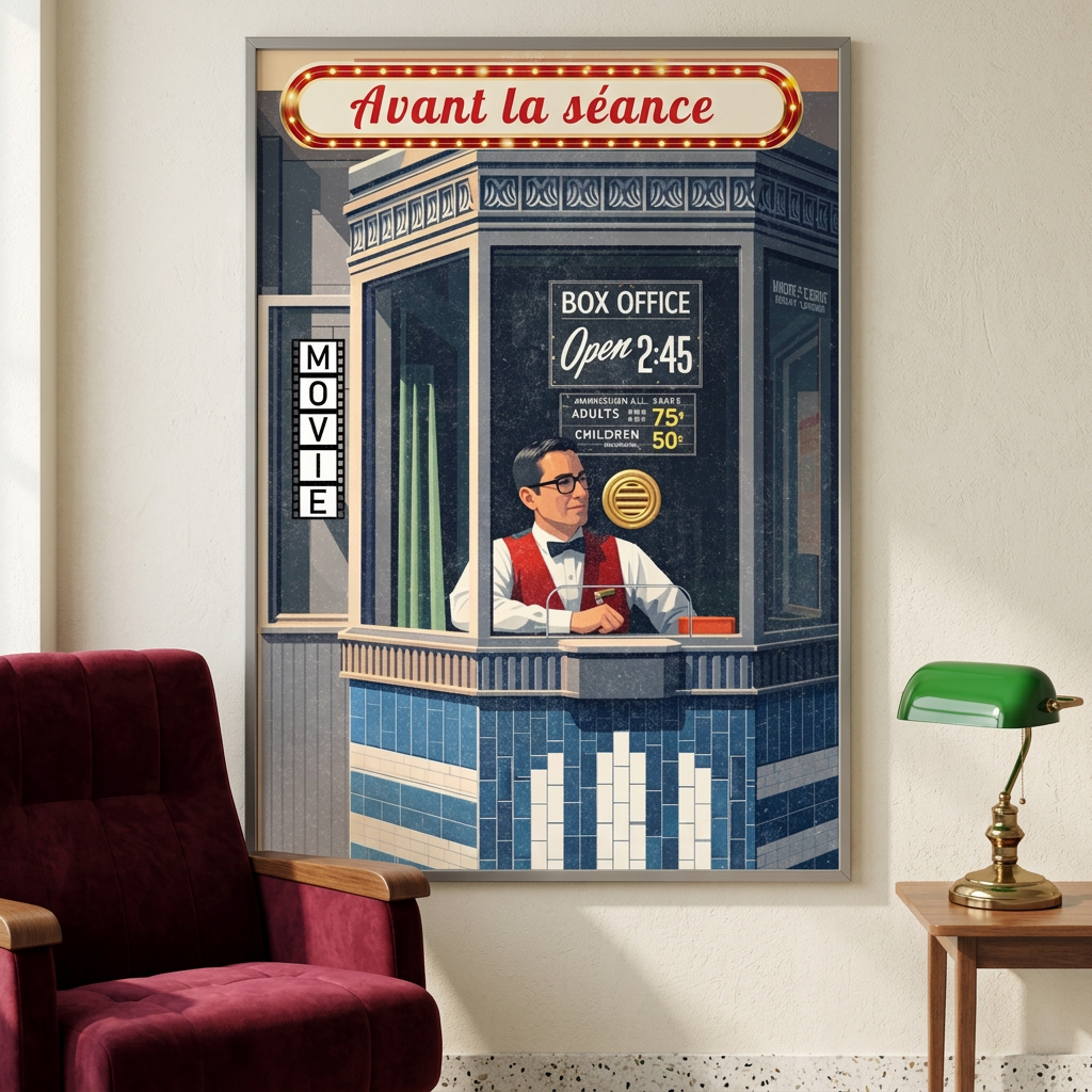 Avant la séance dans un salon rétro cinéma