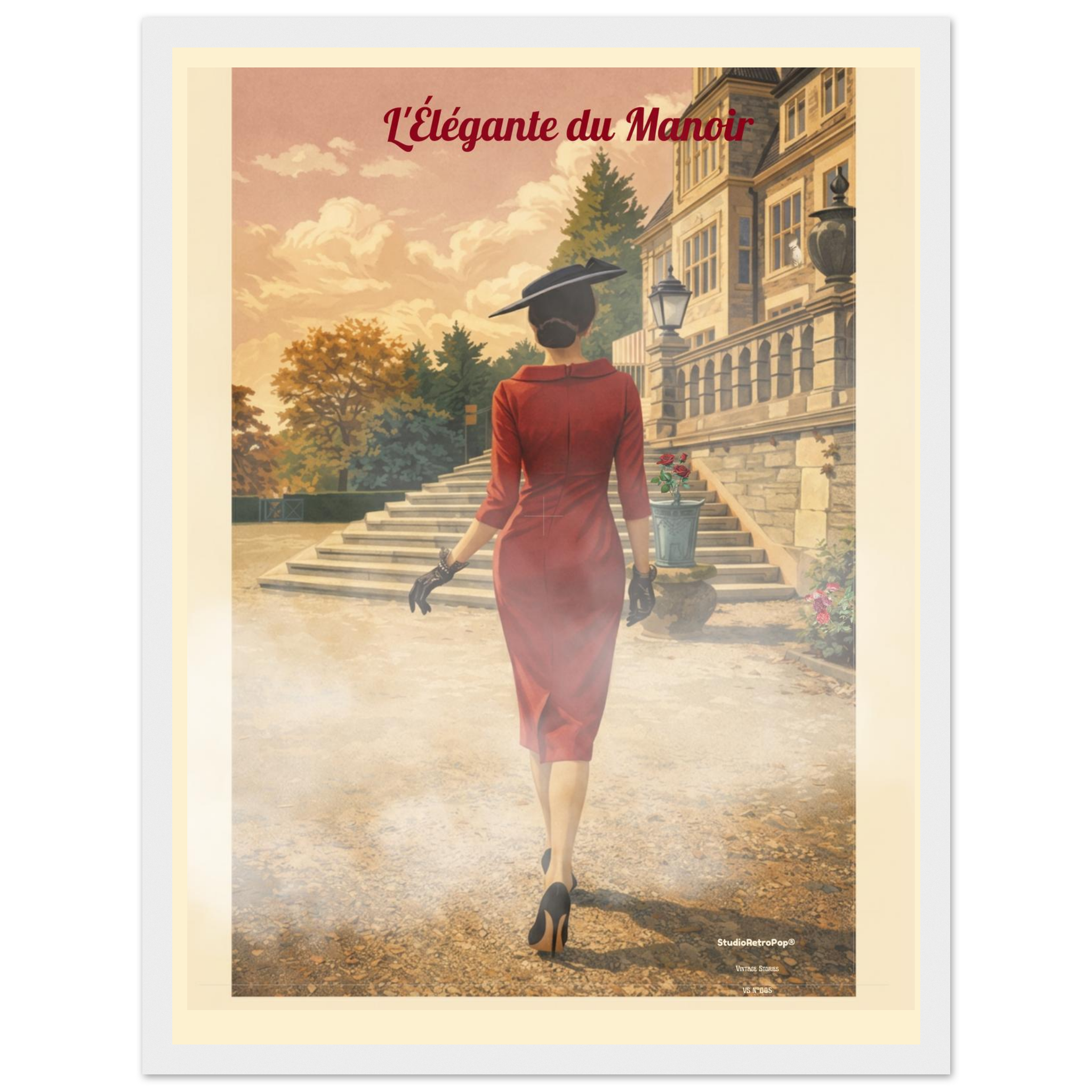 Affiche L'élégante du manoir — Affiche vintage chic – Collection Vintage Stories VS N°005 - VAS – StudioRetroPop® – 30x40 cm / 12x16″