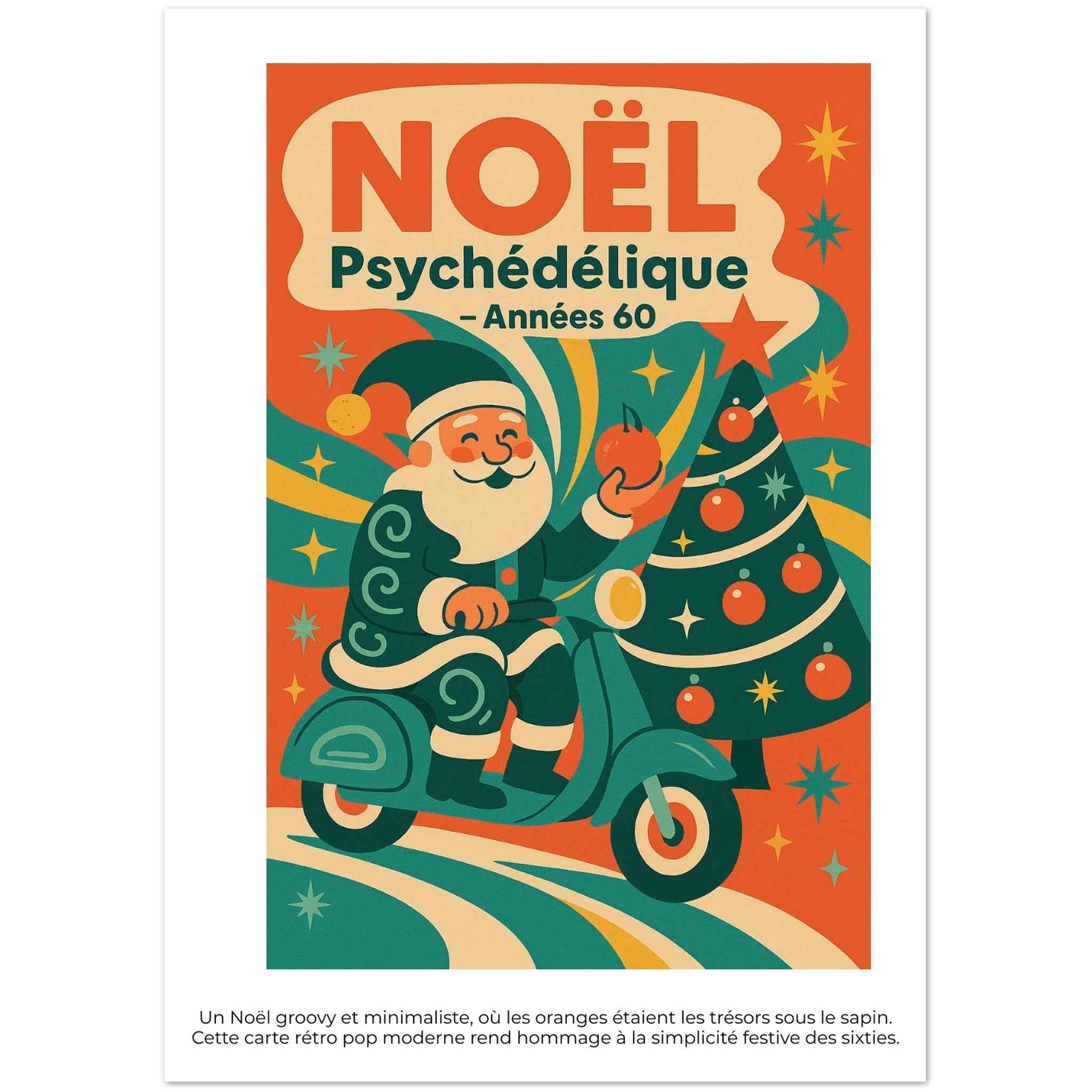 Lot de 10 Cartes Noël Psychédélique 60s - Vœux Festifs