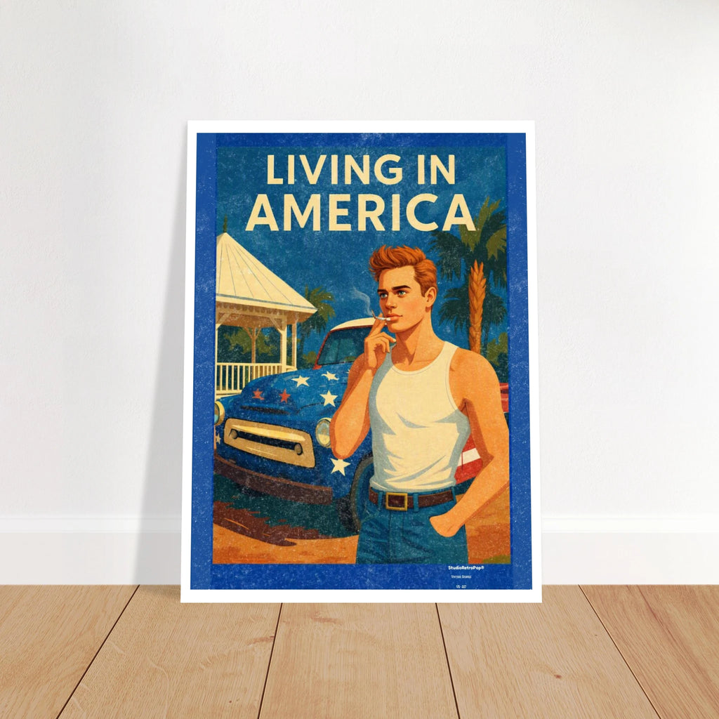 Affiche Living in America - Affiche Vintage - Collection Vintage Stories VS N°017 – StudioRetroPop® – 30x40 cm / 12x16″