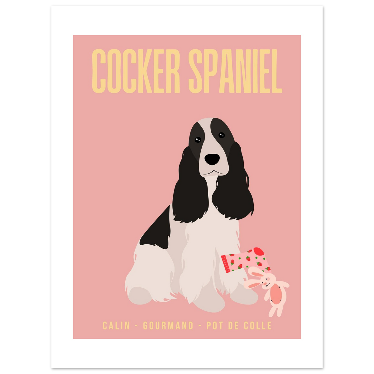 Affiche Cocker Spaniel w/b–Calin - Gourmand - Pot de colle - Poster 30 x40 cm - Collection Dogs stories – StudioRetroPop®