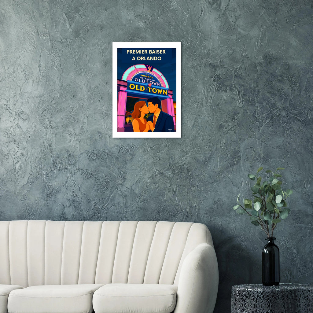 Affiche Premier baiser à Orlando  - Affiche vintage - Collection Love Stories N°002 – StudioRetroPop® – 30x40 cm / 12x16″