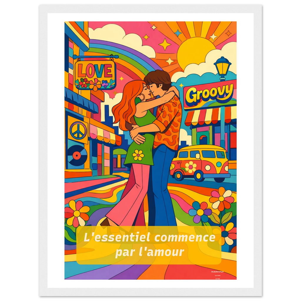 Affiche L’essentiel commence par l’amour - Affiche Colorée - Collection Love Stories LS N°001 – StudioRetroPop® – 30x40 cm / 12x16″
