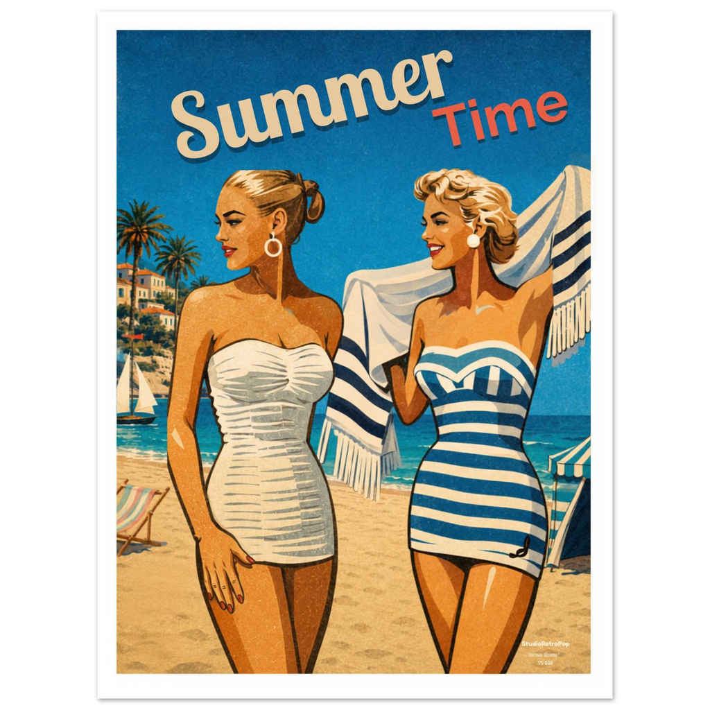 Affiche Summer Time – Affiche Mode - Collection Vintage Stories VS N°006 – StudioRetroPop® – 30x40 cm / 12x16″