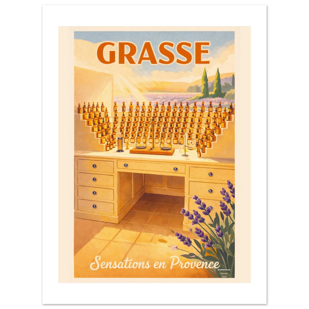 Affiche Grasse Sensation de Provence - affiche Touristique - Collection Riviera Stories RS N°005 – StudioRetroPop® – 30x40 cm / 12x16″