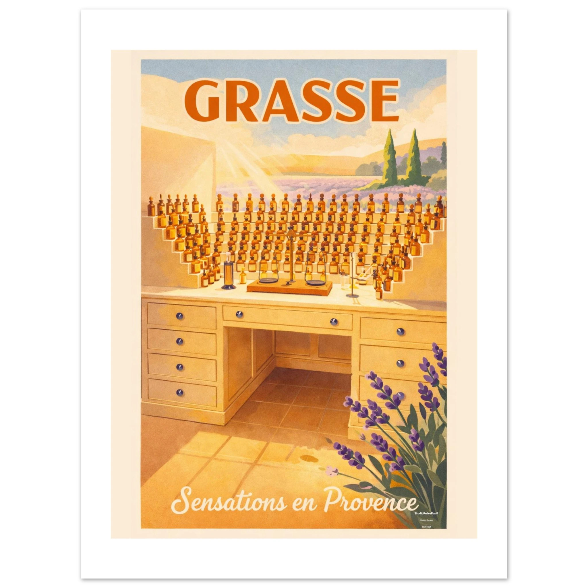 Affiche Grasse Sensation de Provence - affiche Touristique - Collection Riviera Stories RS N°005 – StudioRetroPop® – 30x40 cm / 12x16″