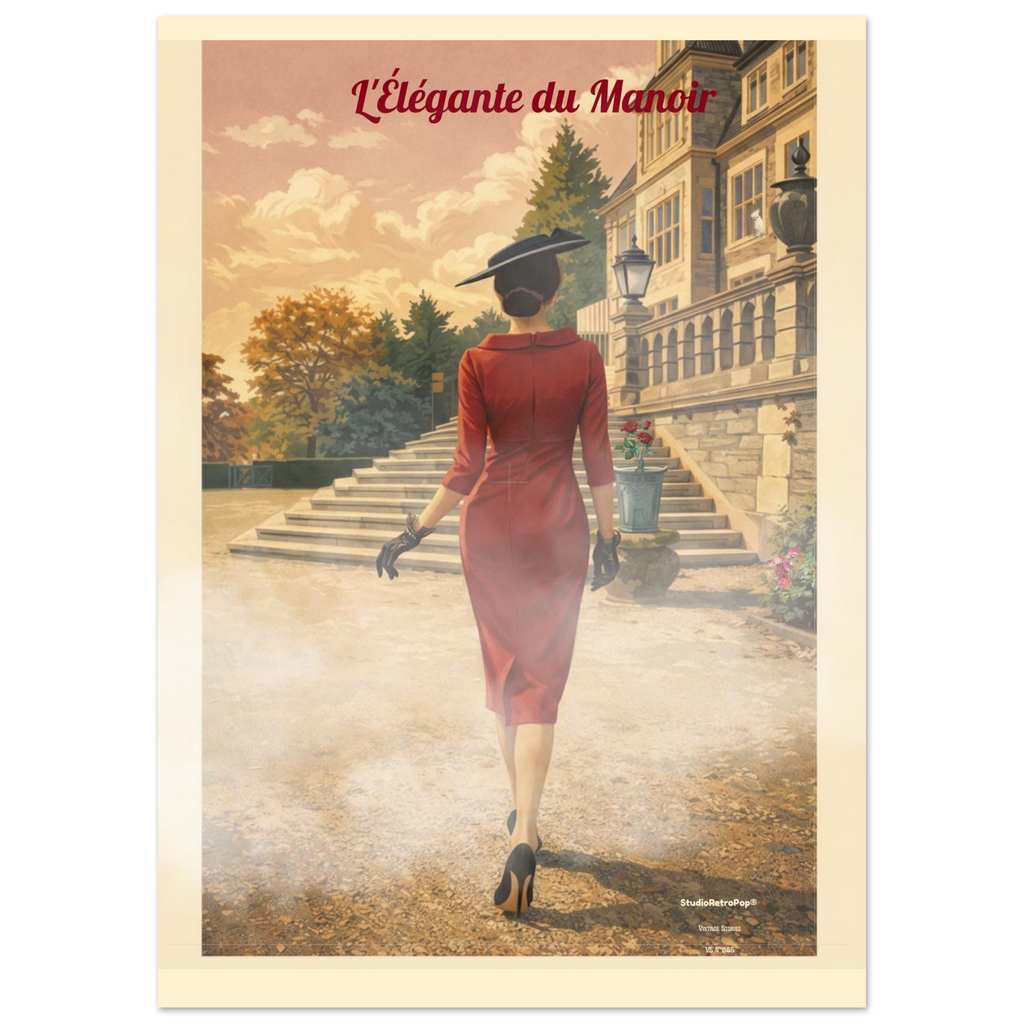 Affiche L'élégante du manoir — Affiche vintage chic – Collection Vintage Stories VS N°005 – StudioRetroPop® – 30x40 cm / 12x16″