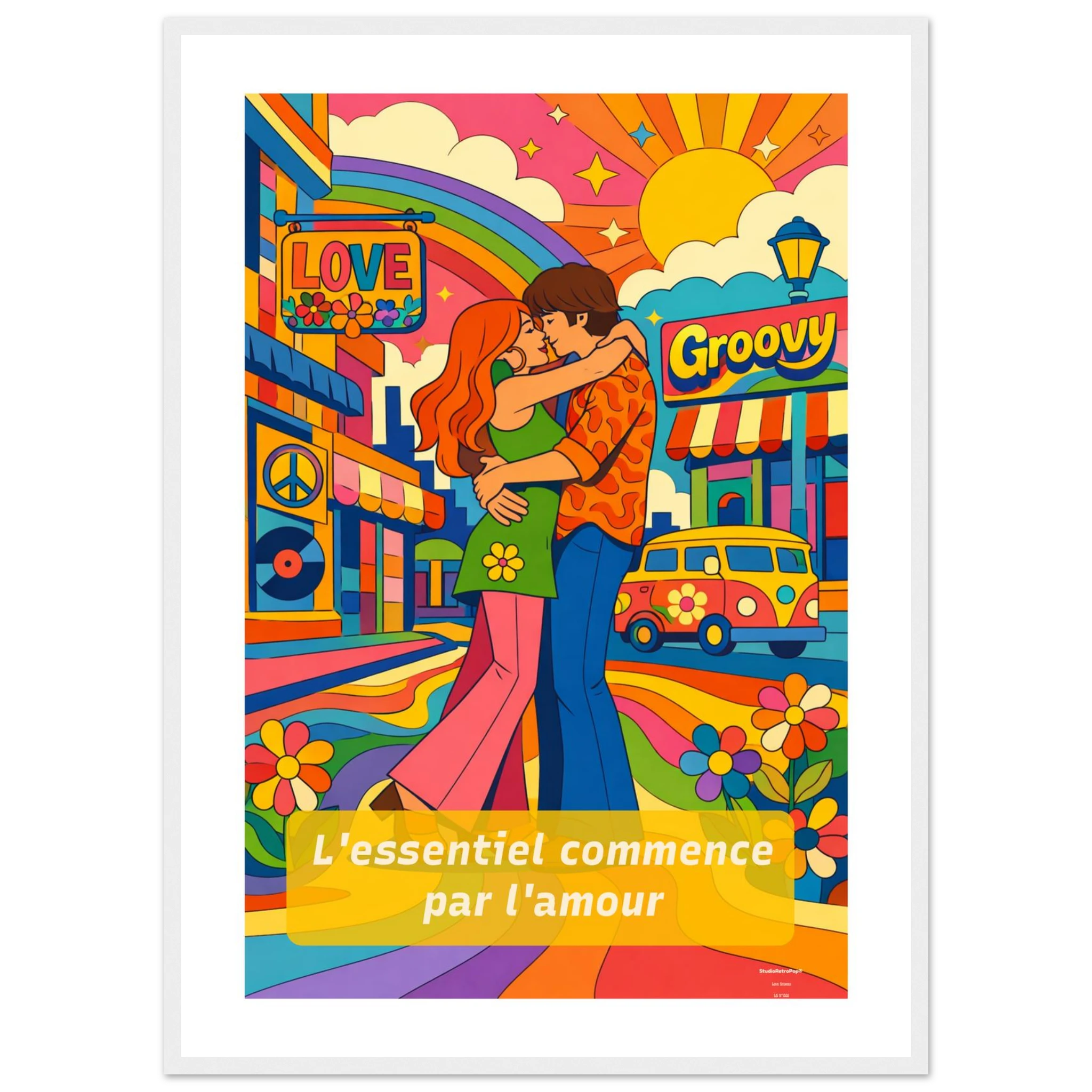 Affiche L'essentiel commence par l'amour - Affiche Colorée - Collection Love Stories LS N°001 - sans cadre ou avec – StudioRetroPop® – 30x40 cm / 12x16″