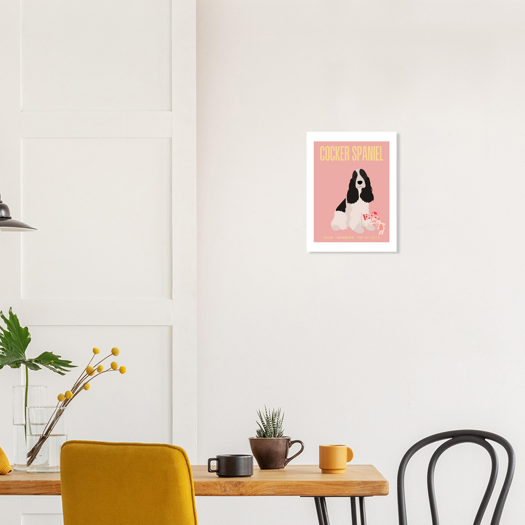Affiche Cocker Spaniel w/b–Calin - Gourmand - Pot de colle - Poster 30 x40 cm - Collection Dogs stories – StudioRetroPop®