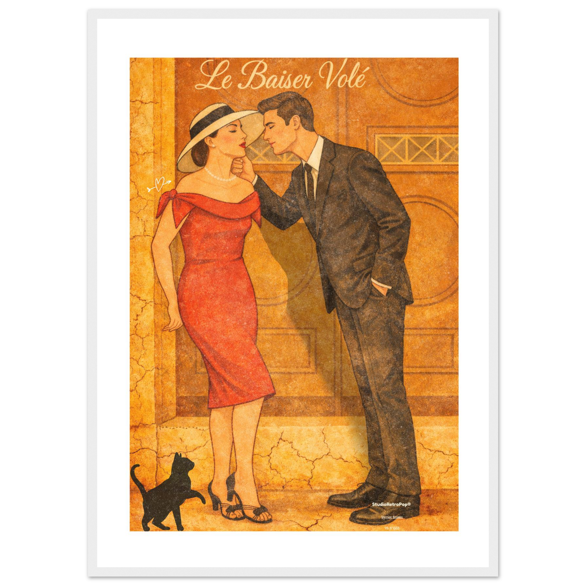 Affiche Le baiser volé | Affiche rétro romance – Collection Vintage Stories VS N°003 – StudioRetroPop® – 30x40 cm / 12x16″