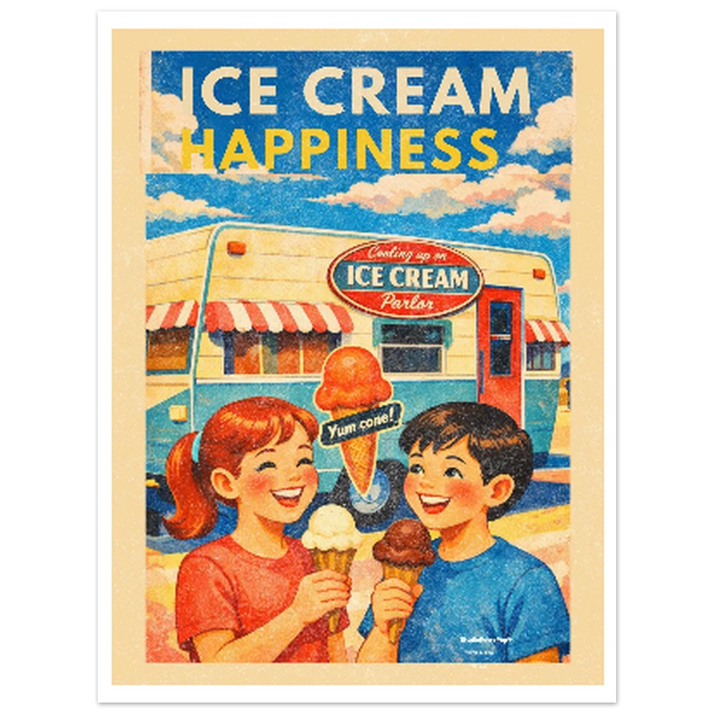 Affiche Ice Cream Happiness - affiche Vintage - Collection Vintage Stories VS N°018 – StudioRetroPop® – 50x70 cm / 20x28″