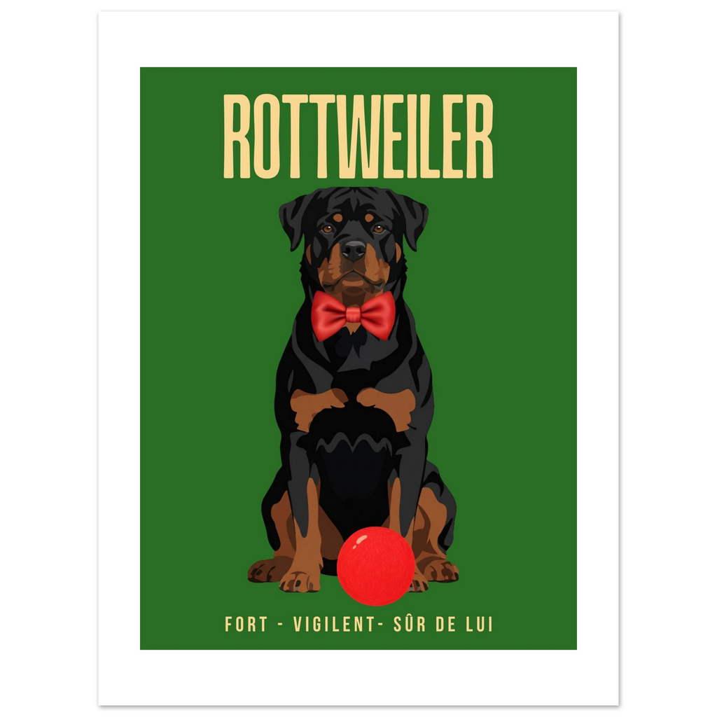 Affiche Rottweiler– Fort - vigilent - Sûr de lui - Poster 30 x40 cm - Collection Dogs stories – StudioRetroPop®