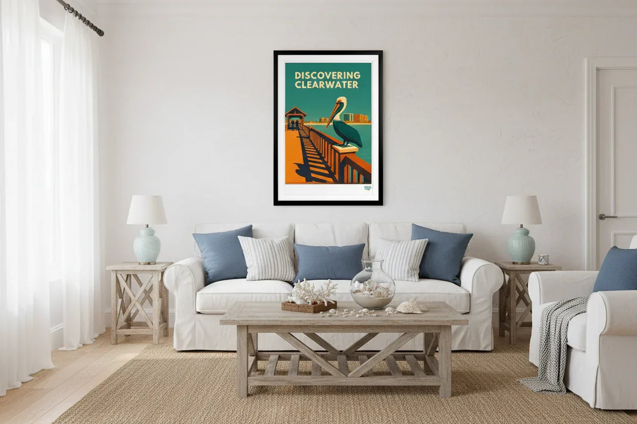 Affiche rétro Découvrir Clearwater Années 50 décoration murale côtière
