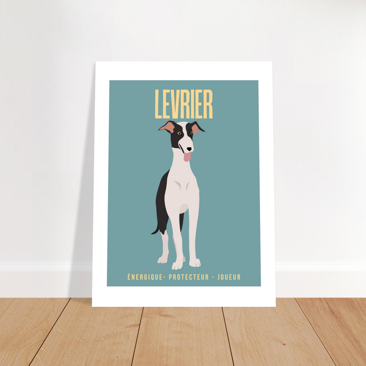 Affiche Levrier–Energique- Protecteur - Joueur - Poster 30 x40 cm - Collection Dogs stories – StudioRetroPop®