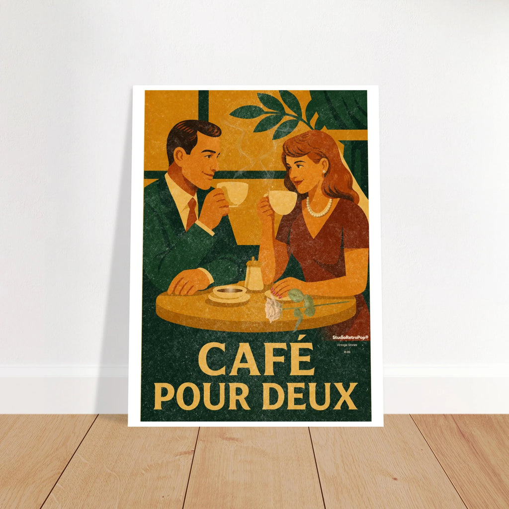Affiche Café pour Deux — Affiche Art Rétro Pop - Collection Vintage Stories VS N°013 – StudioRetroPop® – 30x40 cm / 12x16″