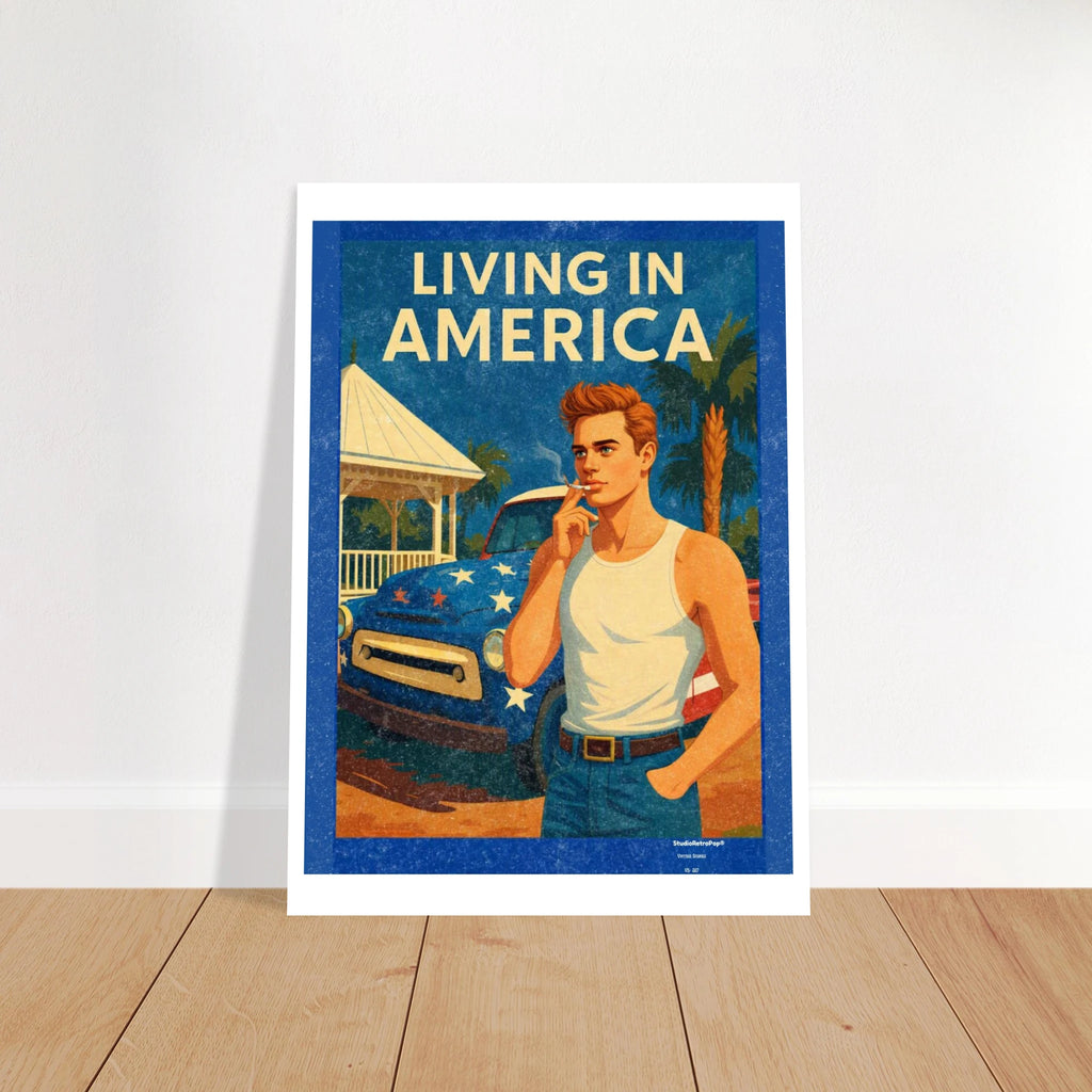 Affiche Living in America - Affiche Vintage - Collection Vintage Stories VS N°017 – StudioRetroPop® – 30x40 cm / 12x16″