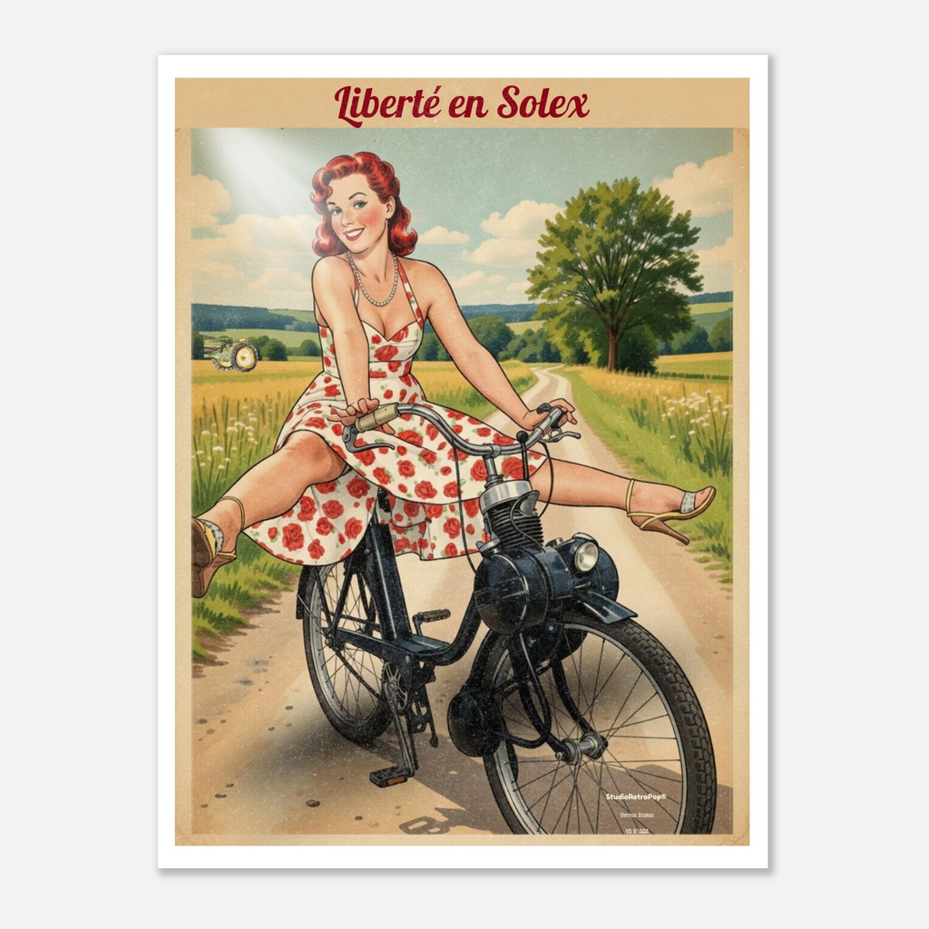 Affiche Liberté en Solex | Affiche vintage rétro – Collection Vintage Stories VS N°002 – StudioRetroPop® – 30x40 cm / 12x16″
