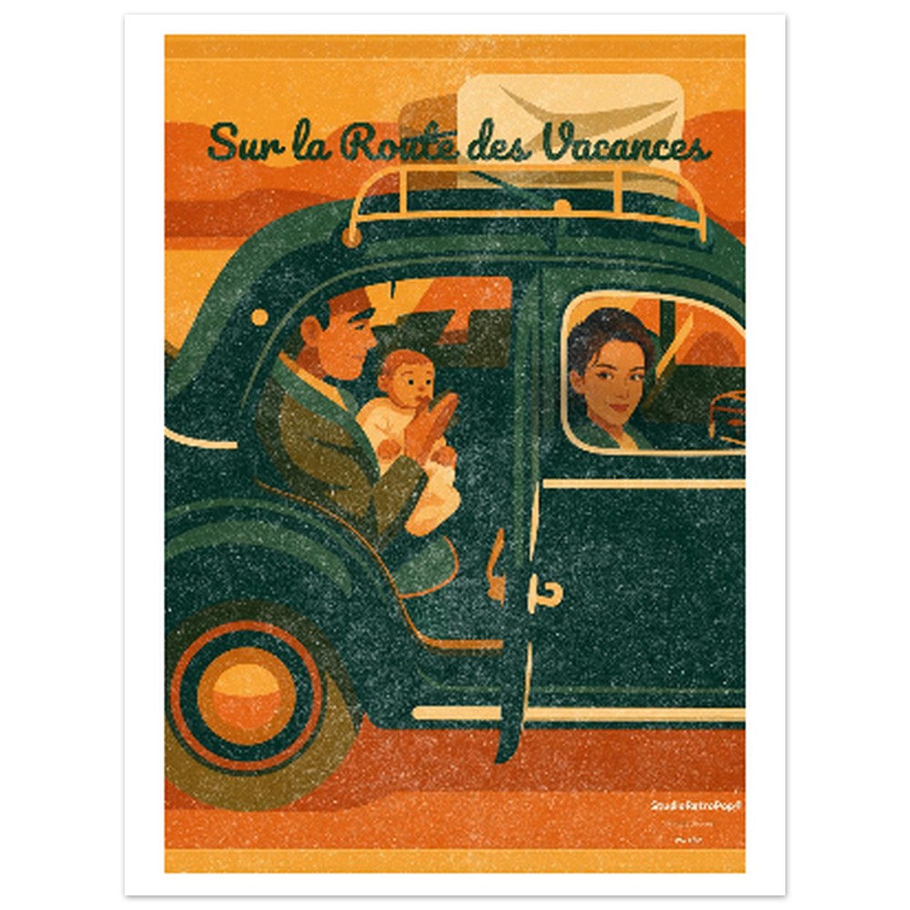 Affiche Sur la route des vacances - Affiche décorative - Collection Vintage Stories VS-012 – StudioRetroPop® – 30x40 cm / 12x16″