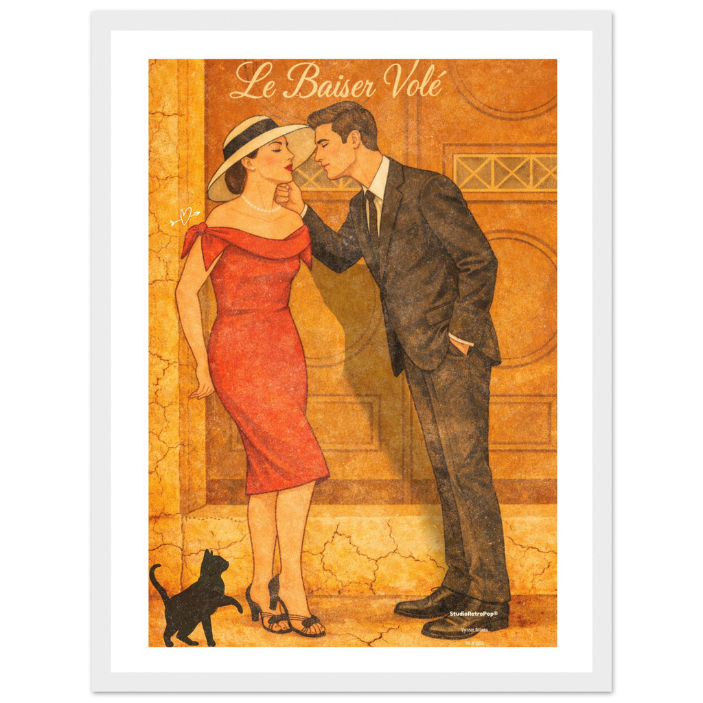 Affiche Le baiser volé | Affiche rétro romance – Collection Vintage Stories VS N°003 – StudioRetroPop® – 30x40 cm / 12x16″