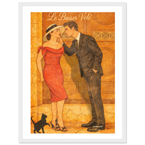 Affiche Le baiser volé | Affiche rétro romance – Collection Vintage Stories VS N°003 – StudioRetroPop® – 30x40 cm / 12x16″