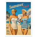 Affiche vintage Summer Time – Deux élégantes en maillot sur la plage de la Côte d'Azur, style années 50 – StudioRetroPop® VS-006