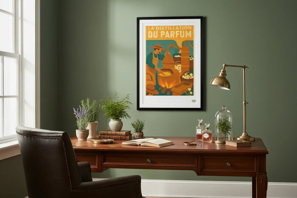 Affiche La distillation du Parfum Années 80- 49 x 69 cm avec cadre - Art Rétro Pop - StudioRetroPop