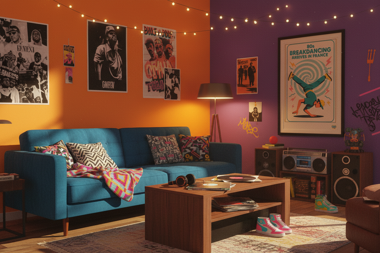 Affiche Breakdancing Hip-Hop Années 80 - 49 x 69 cm avec cadre - Art Rétro Pop