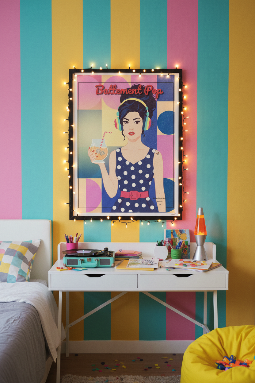 Affiche Battement Pop – mockup chambre colorée, pop art rétro – StudioRetroPop