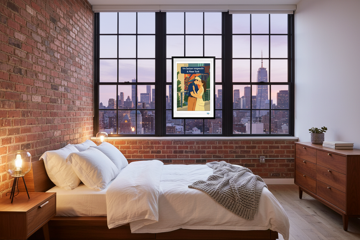 Affiche Un baiser suspendu à New York dans un loft urbain