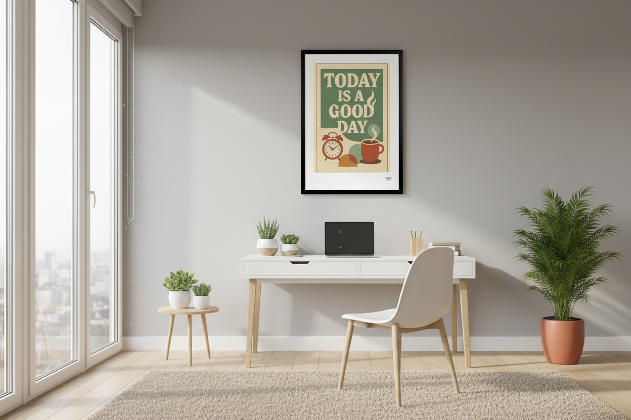Affiche Today is a Good Day dans un bureau moderne