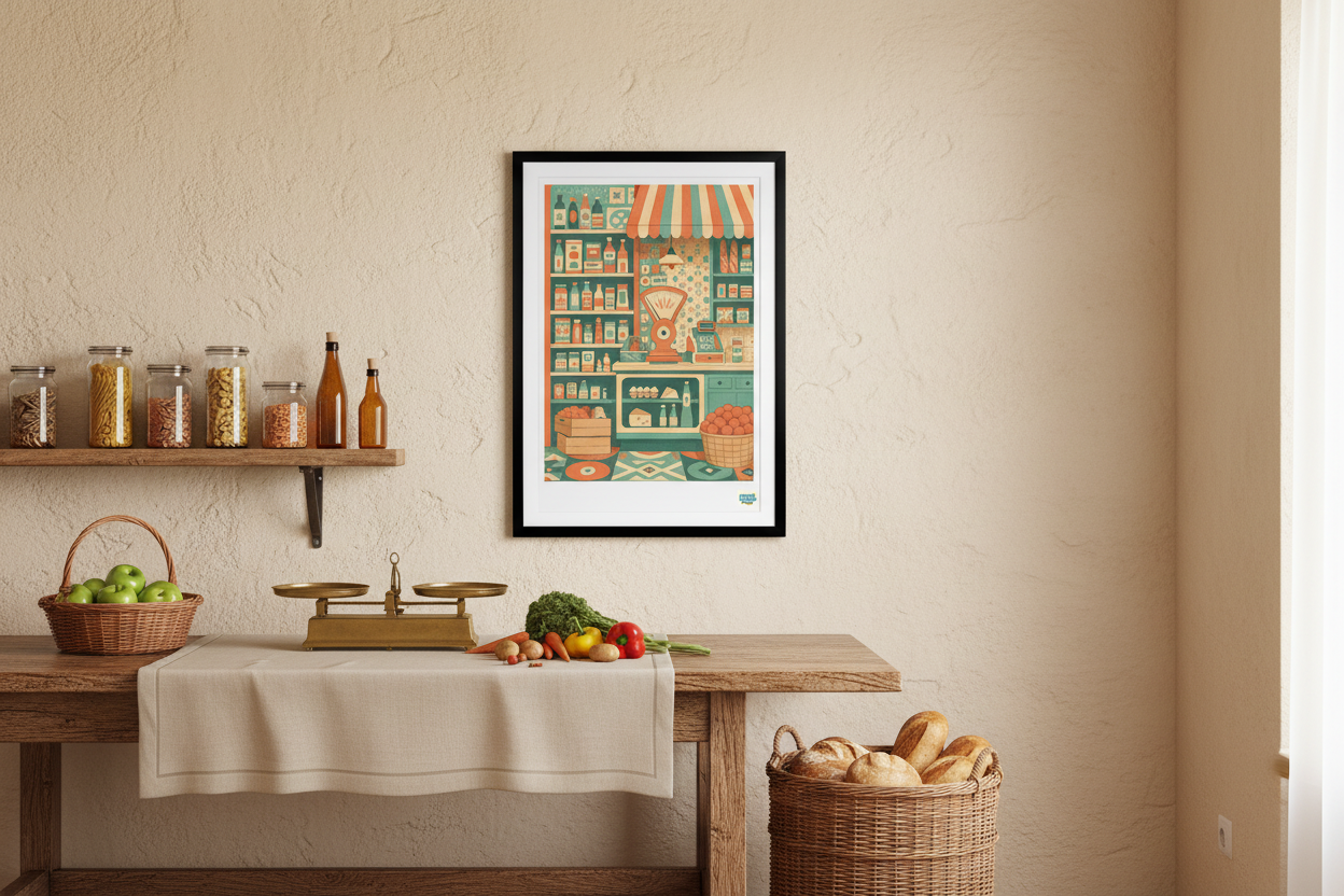 L'épicier du village dans une cuisine rustique