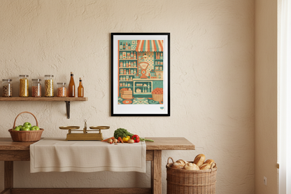 L'épicier du village dans une cuisine rustique