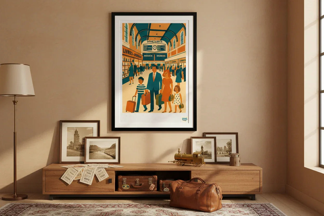 Affiche rétro Les Départs Ont Une Mémoire Années 70 décoration murale salon