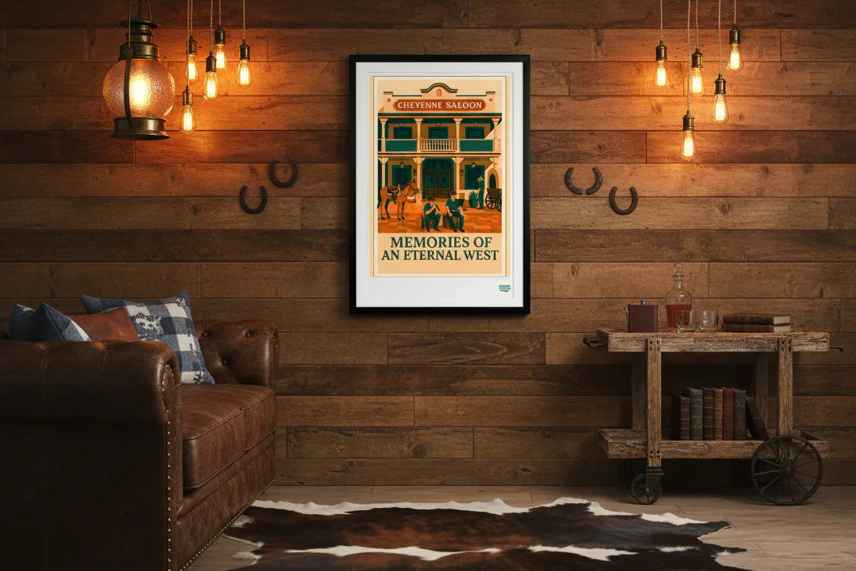 Affiche vintage Cheyenne Saloon Far West décoration murale bar rustique
