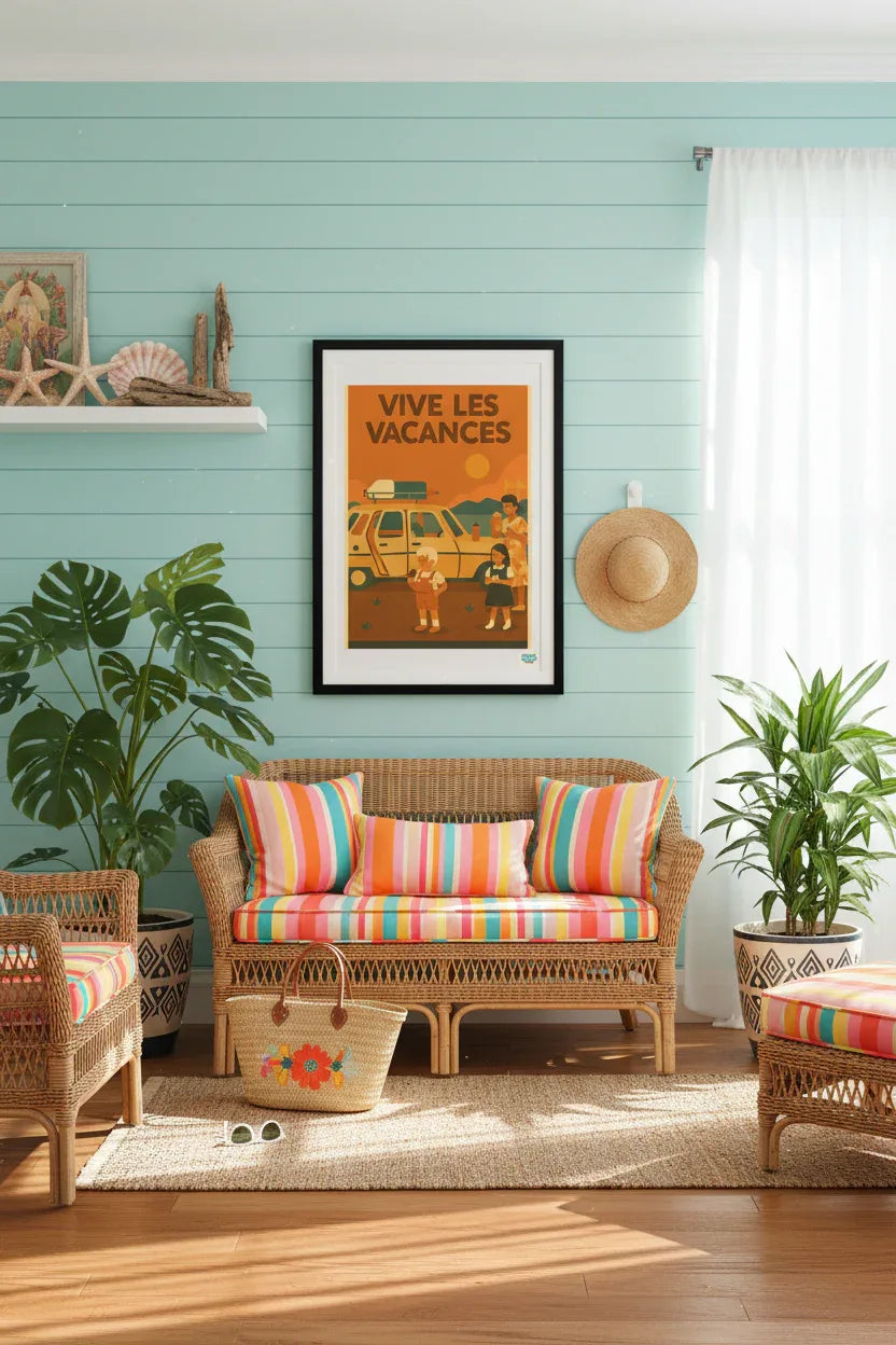 Affiche vintage Vive les Vacances Années 80 décoration murale plage