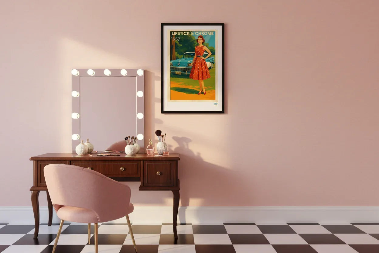 Affiche rétro Lipstick & Chrome Années 50 décoration murale salon beauté