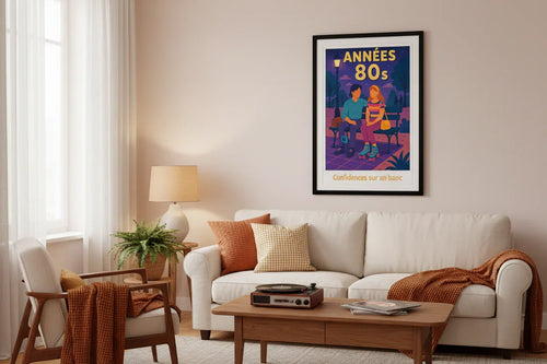 Affiche rétro Confidences sur un Banc Années 80 décoration murale