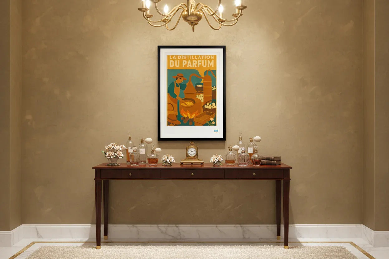 Affiche rétro La Distillation du Parfum Années 80 décoration murale
