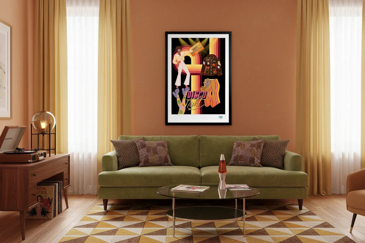 Mockup lifestyle affiche Disco Night Années 70