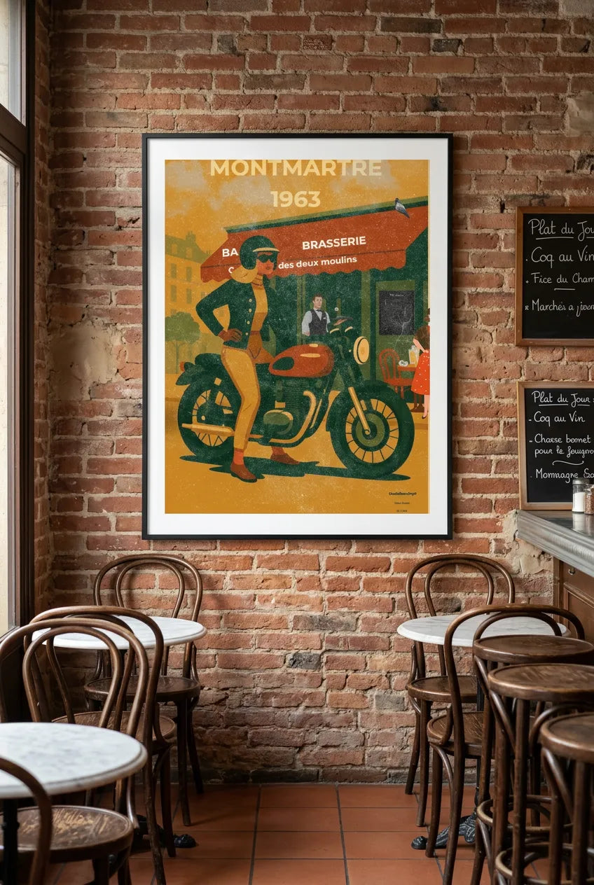 Mockup Paris Montmartre dans un intérieur de café parisien