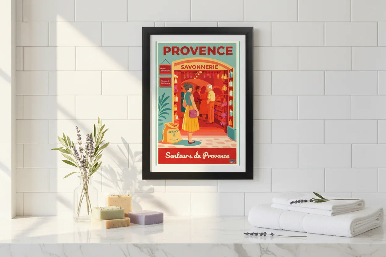 Affiche vintage Savonnerie de Provence Années 70 - Format 27×37cm encadrée noir