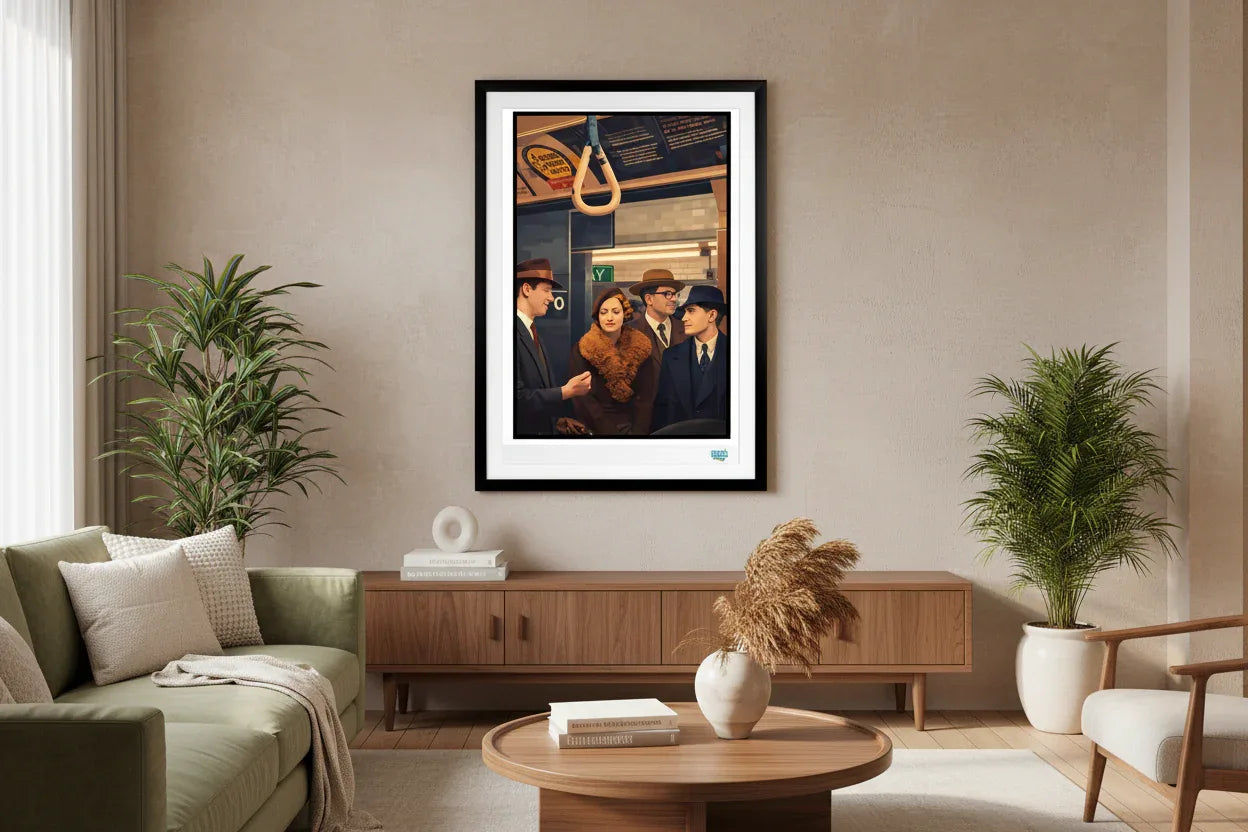 Affiche Subway années 50 49x69cm cadre blanc - illustration vintage moderne urbain