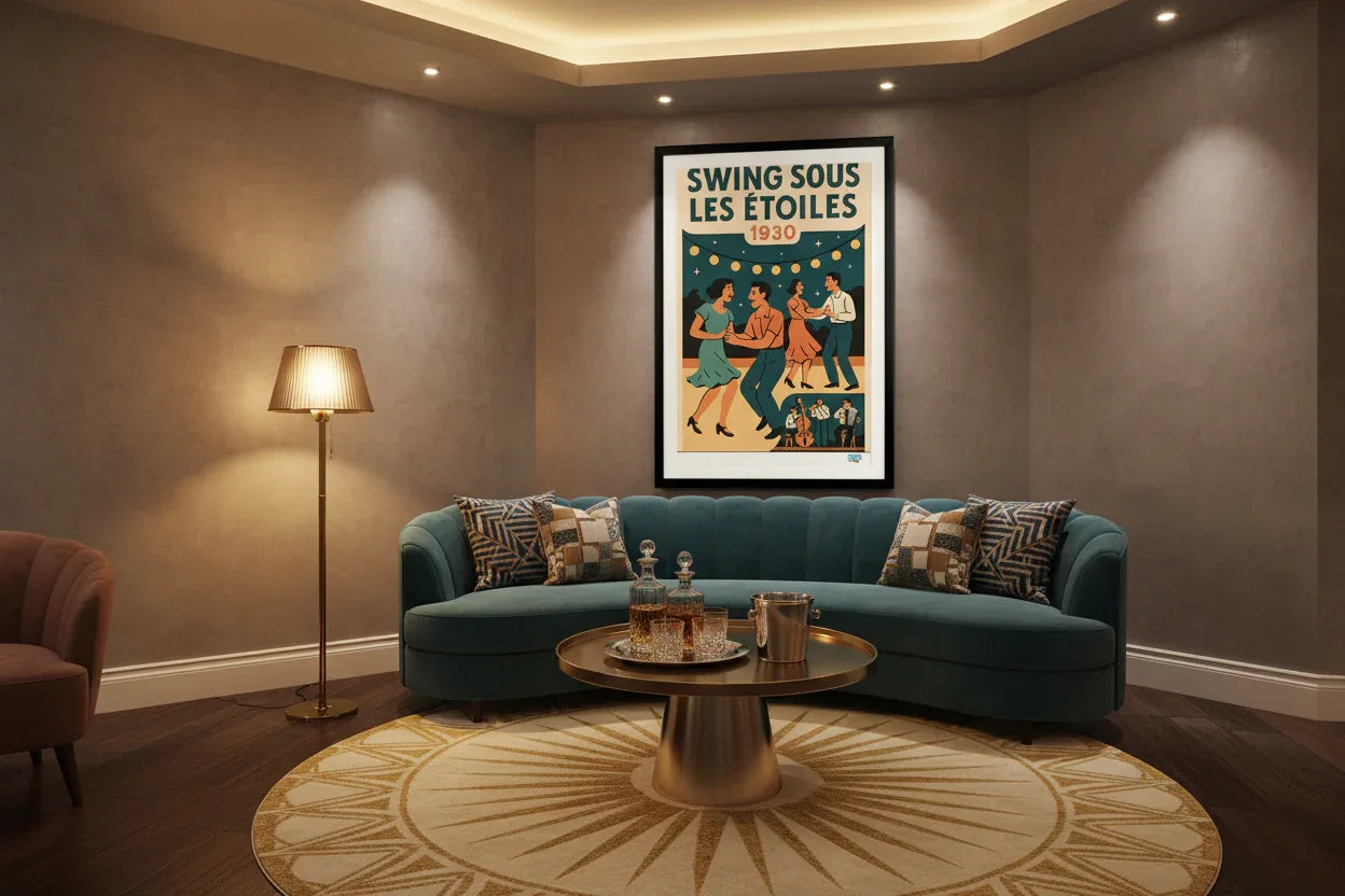Affiche Swing années 30 dans lounge cocktail - décoration art rétro années folles