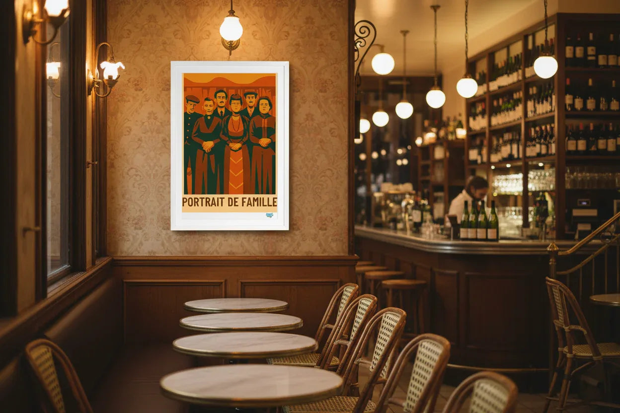 Portrait de famille - Mockup bistro parisien
